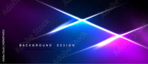 Vibrant abstract background. Gradient purple, blue hues create dynamic light effects. Diagonal lines intersect, forming bright focal point.