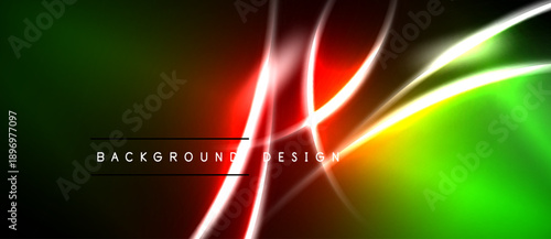 Abstract background features vibrant neon lines, gradients. Dark top, bright bottom creates dynamic visual effect. Text reads background design.