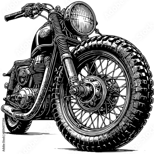 Vintage motorcycle illustration with detailed mechanical parts