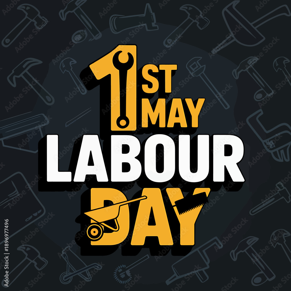 Fototapeta premium 1st may labour day creative typography design isolated on transparent background