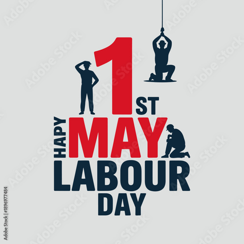Happy 1st may labour day illustration with workers isolated on transparent background