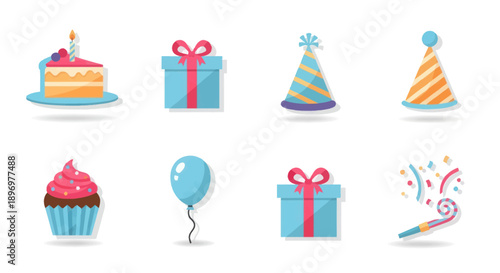 Vibrant Birthday Party Celebration Elements Collection Flat Design Illustration.