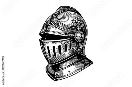 Vintage knight helmet illustration for historical designs