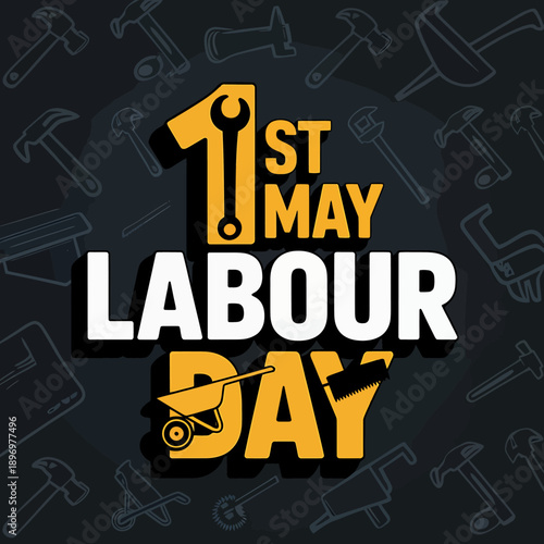 1st may labour day creative typography design isolated on transparent background