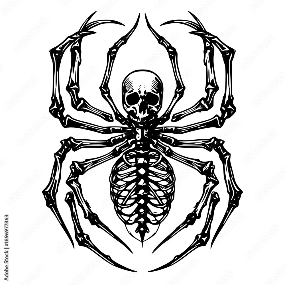 Fototapeta premium Creepy spider skeleton with skull for body