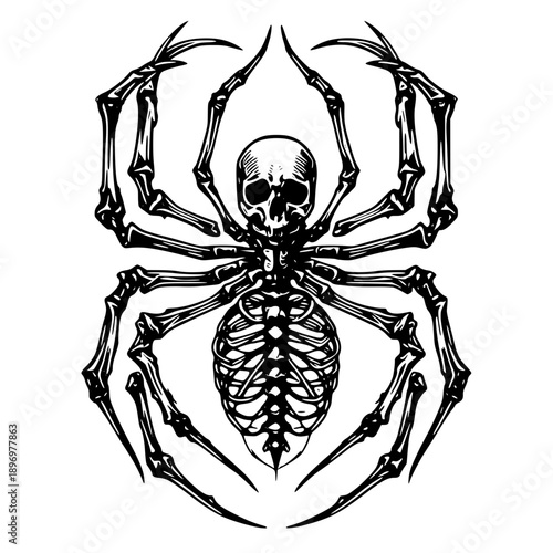 Creepy spider skeleton with skull for body
