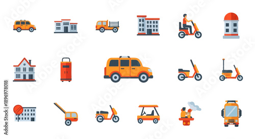 Collection of Colorful Vector Illustrations of Transportation Vehicles.