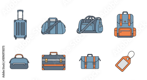 Collection of Various Travel Bags and Luggage Styles Including Suitcase Duffel and Backpack.