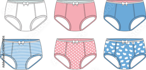 Set of six girls cotton underwear, solid colors, stripes, polka dots, animal print, assorted patterns, children’s clothing, comfortable, cute design