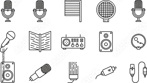Professional audio equipment icons for music and podcasting needs