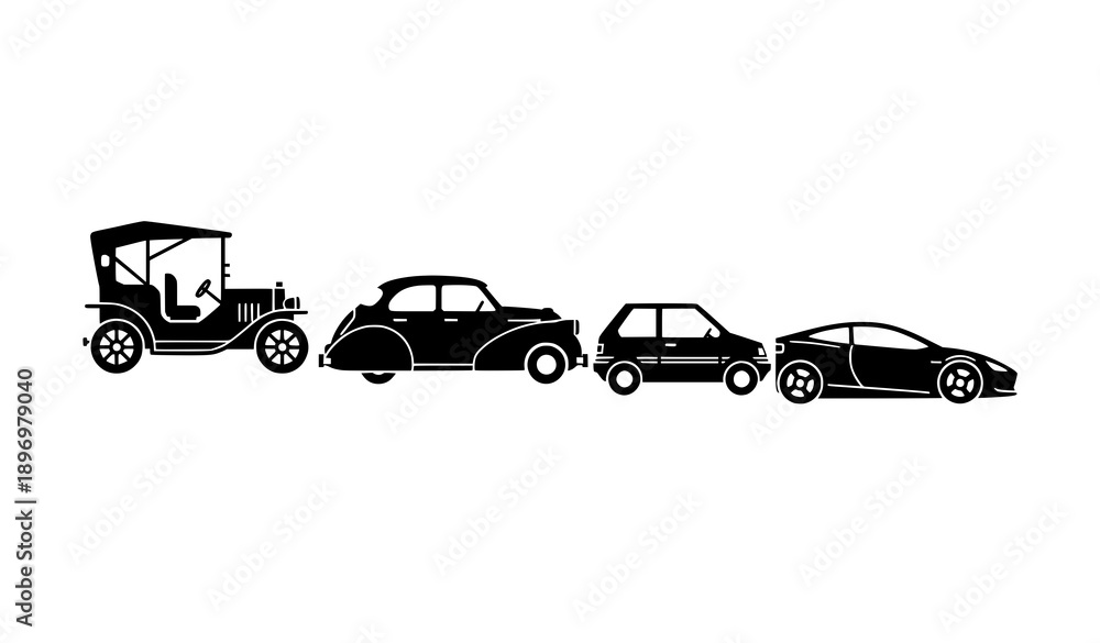 Naklejka premium Minimal car evolution silhouette vector icon set vintage to modern
