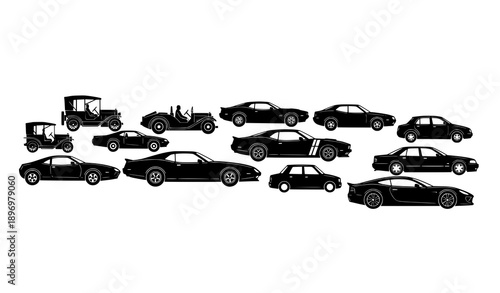 Automotive design evolution silhouette vector illustration collection
