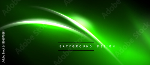 Dark green background features bright neon curves. Modern design with gradient effect, text reads background design. Simple, vibrant, sleek aesthetic.