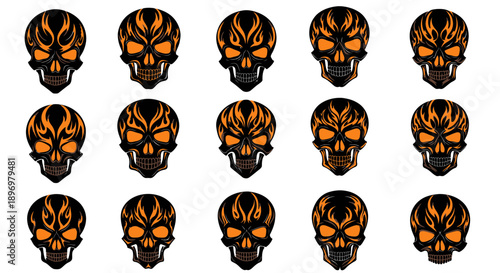 Vector skulls in grid pattern on blank space