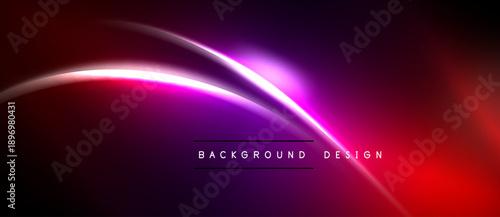 Abstract neon lines create vibrant background. Purple, pink, red hues blend into darkness. Modern design element for digital projects.