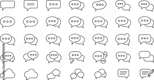 Chat and message bubble line icon set, communication dialogue speech conversation symbols outline vector illustration collection