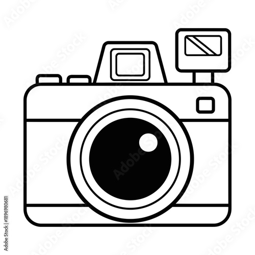 Classic photographic camera outline with a flash capturing moments and memories
