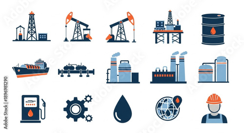 Oil and Gas Industry Icons Set.