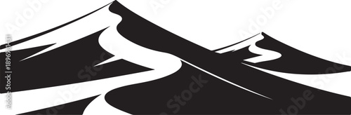 Stylized black and white mountain landscape illustration design concept