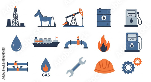 Oil and Gas Industry Icons Set Vector Illustration.