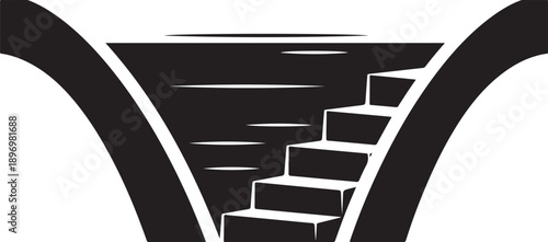 Staircase leading down into darkness with abstract curved lines