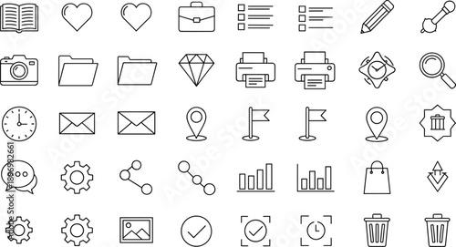 User interface essentials line icon set, web app symbols checklist folder mail settings vector illustration collection