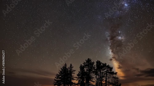 Wallpaper Mural A serene nighttime landscape of trees on an island under the Milky Way galaxy with a cloudy sky Torontodigital.ca