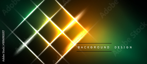 Abstract neon grid. Bright lines intersect forming squares. Dark background enhances glowing effect. Modern design element.