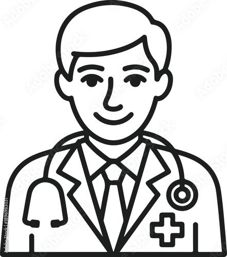 Professional male doctor illustration with stethoscope and medical cross emblem