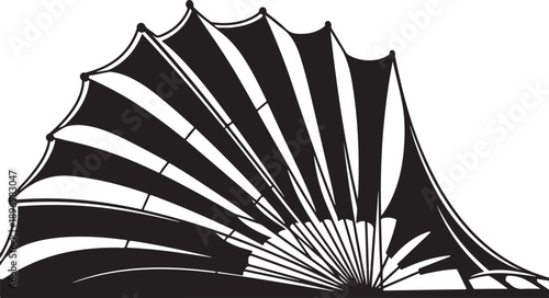Black and white illustration of an open umbrella