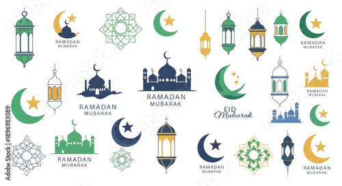Ramadan Kareem Islamic Symbols and Lanterns Collection.