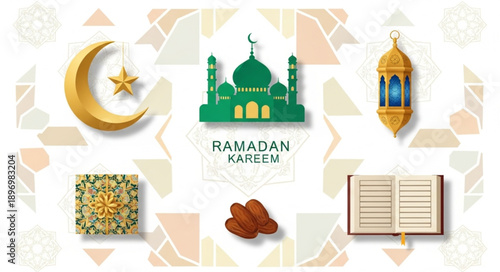 Ramadan Kareem Islamic Symbols and Objects Collection.