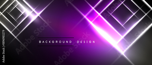 Abstract purple background features bright neon lines forming geometric shapes. Minimalist design with dark areas, modern aesthetic.