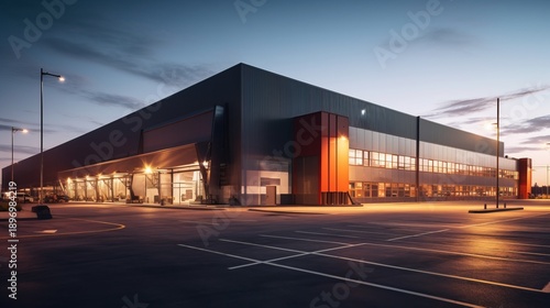 Modern logistics warehouse illuminated