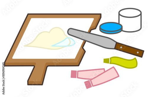 軟膏を混合するための軟膏板とヘラのイラスト
