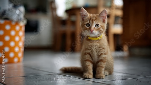 Orange kitten in the home