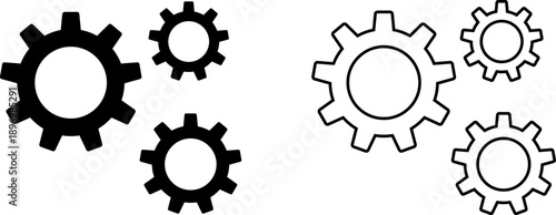 Minimalist gear icons set - black and white interlocking cogs vector