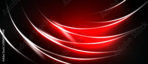 Abstract red lines curve across black background. Bright highlights suggest energy, motion, modern design elements. Simple, dynamic composition.