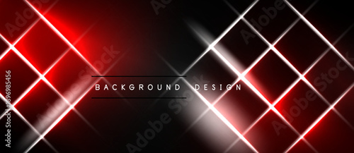 Abstract red, white lines create dynamic grid pattern. Dark background enhances glowing effect. Modern design element.
