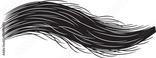 Black Hair Illustration with Flowing Locks and White Background