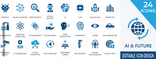 Premium AI icon set for machine learning, computing, future,  intelligence,  innovation,  robotics, and solid icons for UI and web design.