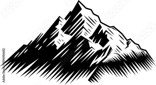 A mountains range woodcut v...