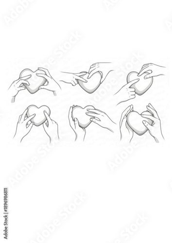 Sensory Wellness Silhouette Hands Touching Puffy Heart Soft Tactile Feeling Vector