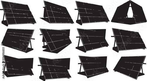 Solar Panels in Various Angles and Positions Illustration Set
