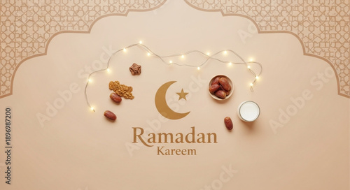 Ramadan Kareem with Dates and Lights.