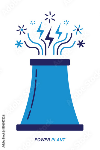Industrial power plant with smoke and lightning bolts vector illustration