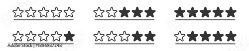 Star Rating Icon Set. Five Star Review and Feedback Level Symbols. Customer Evaluation and Rating Scale Collection. Vector Illustration.