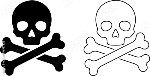 Minimalist black and white skull and crossbones vector icons