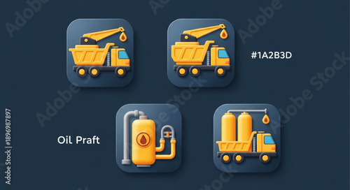 Set of four industrial icons representing oil and gas industry equipment.