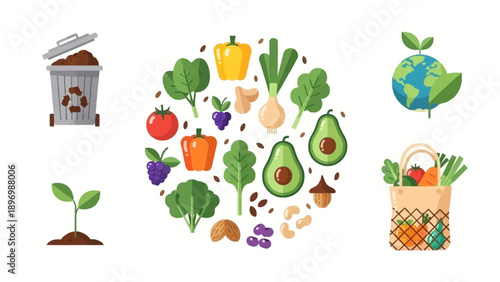Assorted Fresh Fruits and Vegetables Illustration.